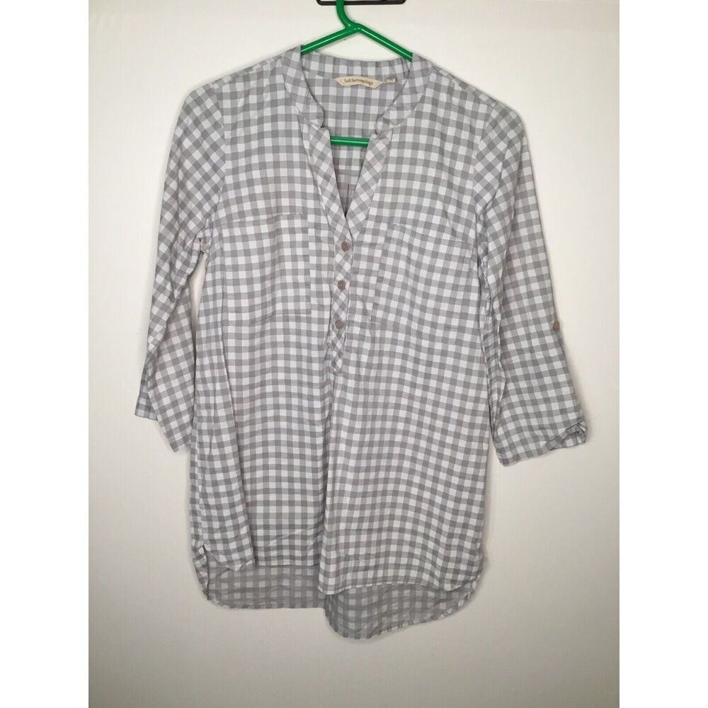Soft‎ Surroundings Shirt Women’s XS Boyfriend Tunic Gray Check/Plaid Button Up